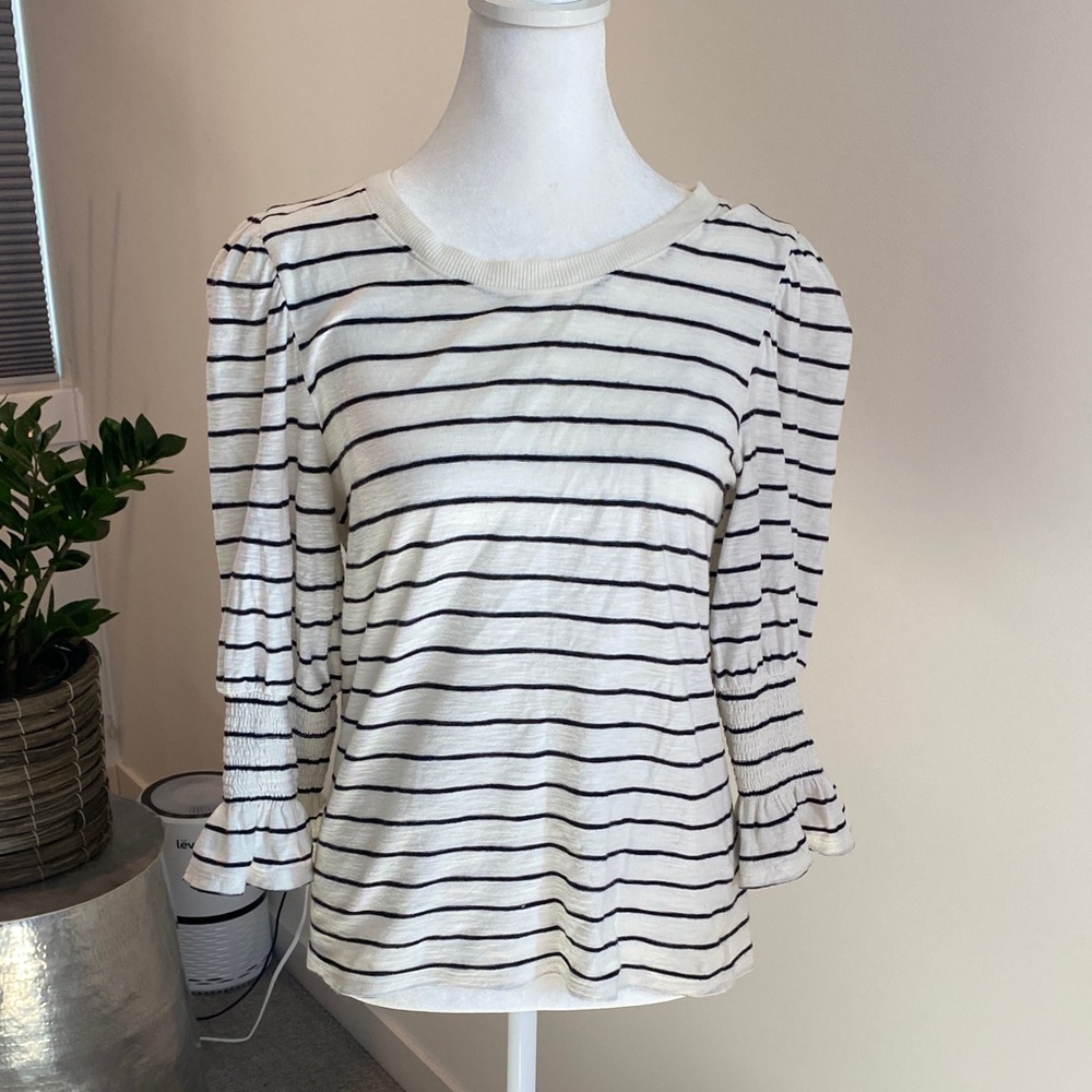 Nation LTD Black and Cream Striped Long Sleeve Top
